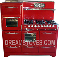 1953 O'Keefe & Merritt Antique Stove, Model- 5850L in Red Porcelain, with White Knobs and Handles