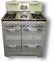 1953 O'Keefe & Merritt Antique Stove, Model 405 in yellow exterior Porcelain, with White Knobs and Handles Available from DreamStoves.com