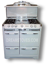 1951 O'Keefe & Merritt Antique Stove, Model 420  in white exterior Porcelain, with white Knobs and Handles Available from DreamStoves.com