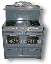 1953 O'Keefe & Merritt Antique Stove, Model- 850-G in Gun-Metal Gray Porcelain, with White Knobs and Handles Available from DreamStoves.com