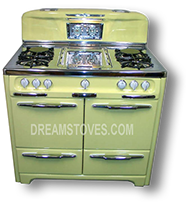 1953 Wedgewood “Low-Back” Antique Gas  Stove, in Yellow exterior Porcelain, with White Knobs and Handles