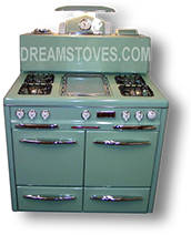 1947 Occidental “High-Back” Antique Stove, in custom Green exterior Porcelain